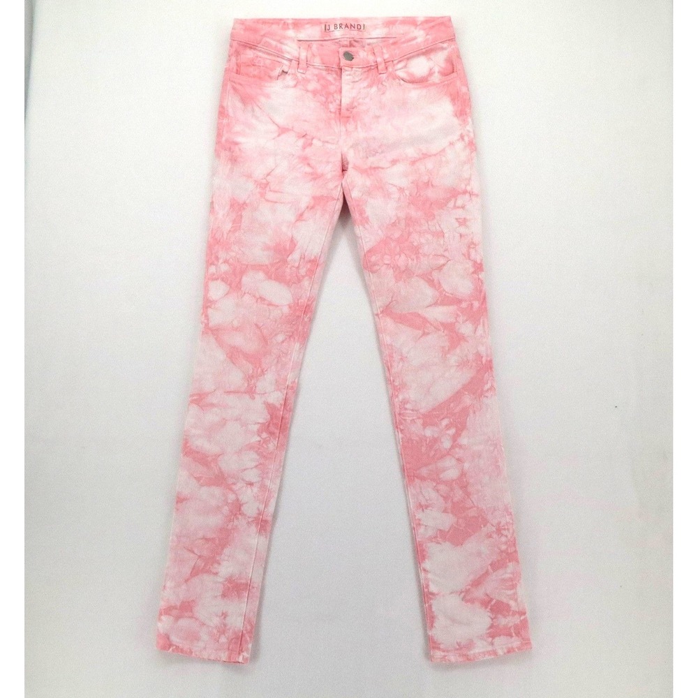 RARE J Brand Womens Sz 26 Twisted Coral Tie Dye Skinny Jeans Pink White Low Rise